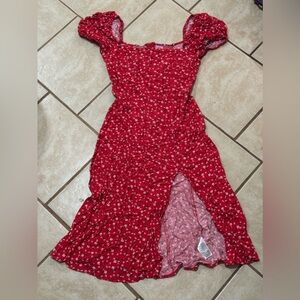 Red Floral Off-Shoulder Puff sleeve Dress